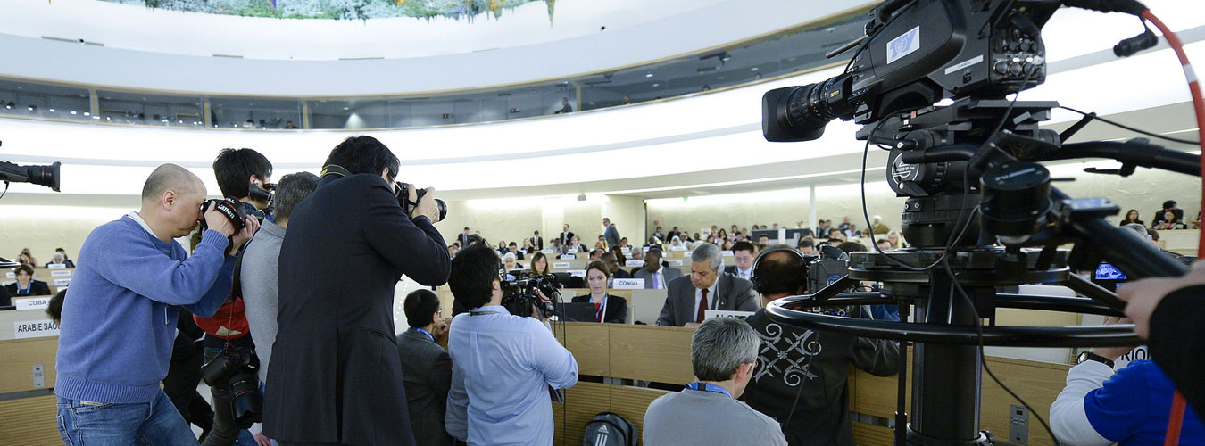 The medias covering meetings during a Session of the Human Rights Council.