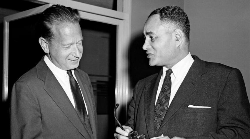 U.N. Secretary-General Dag Hammarskjöld (left) and Mr. Ralph Bunche