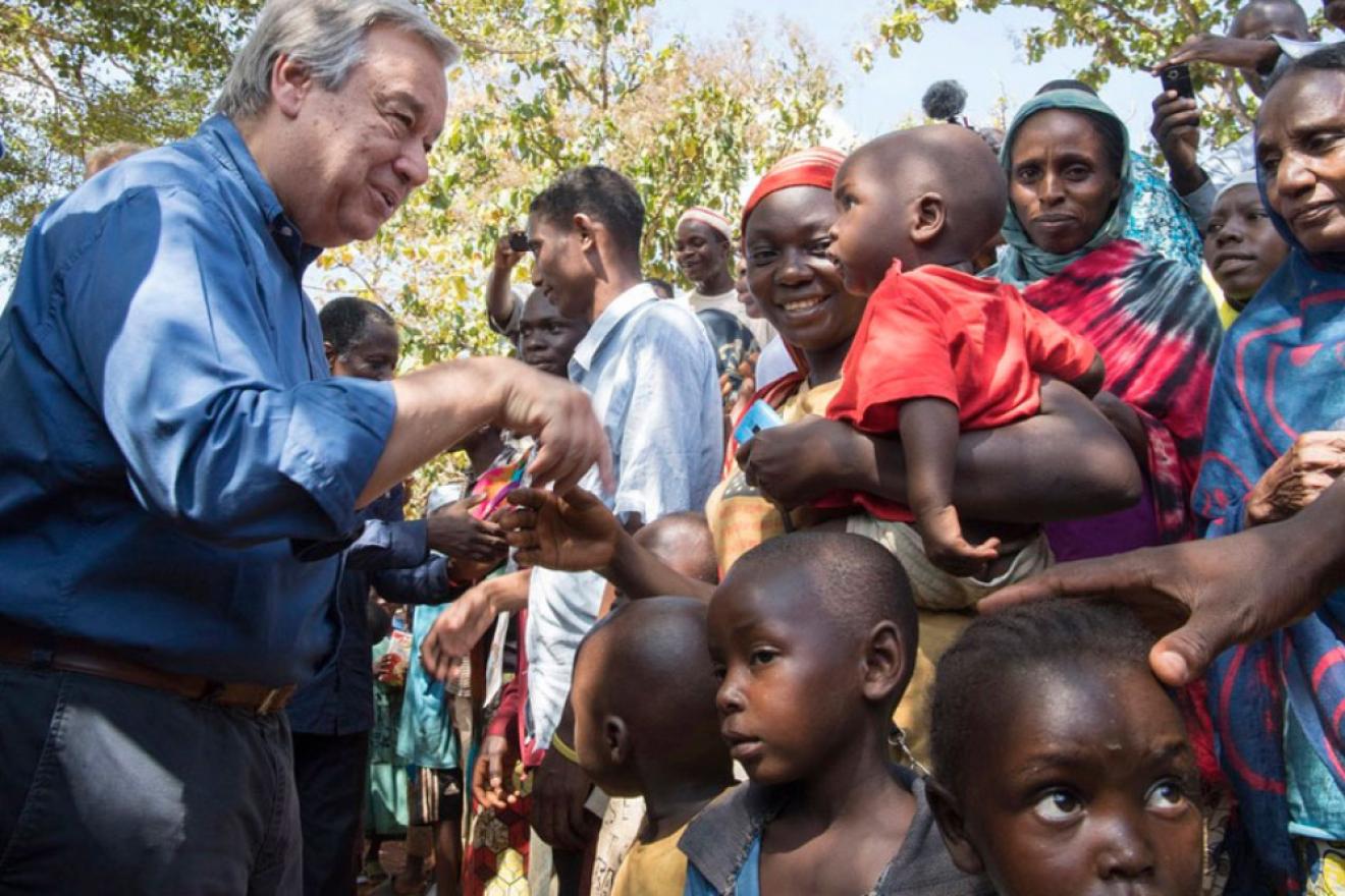UN Secretary-General António Guterres is greeted on his visit to the Central African Republic